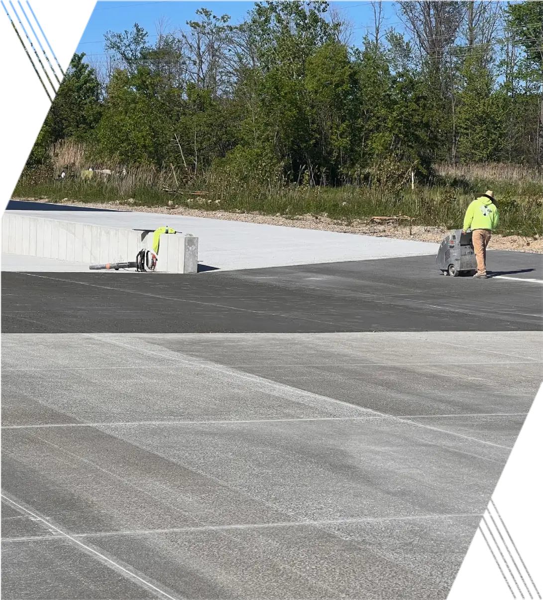 Close-up view of smooth, freshly poured concrete floor."